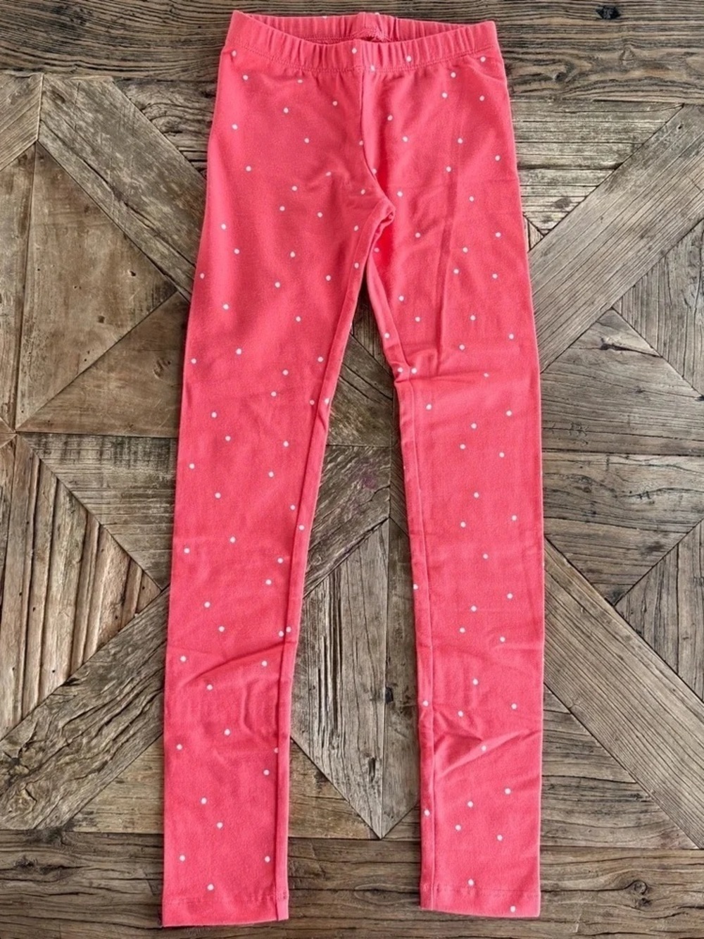 Girls Coral Pink Dot Leggings